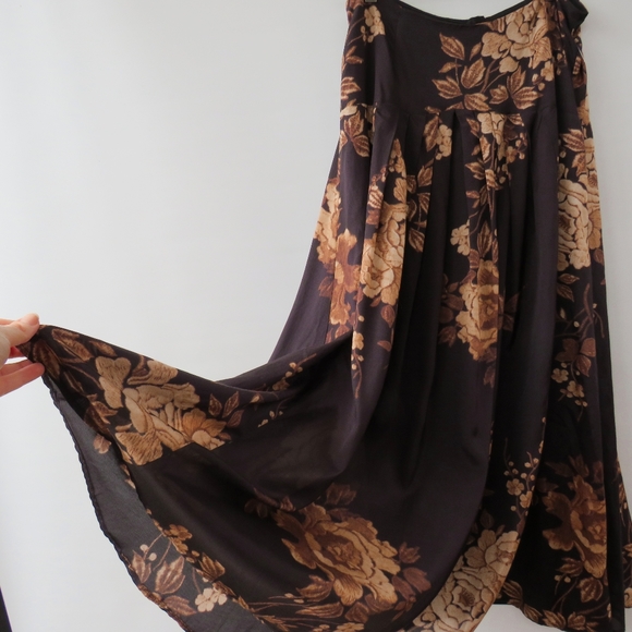 Peruvian Connection Dresses & Skirts - Peruvian Connection Japonica Black Brown Floral Midi Maxi Skirt